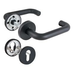 Комплект Fuaro (Фуаро) дверных ручек с накладками под цилиндр FR.DH57.0219 NE (DH-0219 NE) 8x140 мм, BL-24 черный