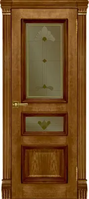 Двери шпон Барселона витраж Бавария (широкий фигурный багет) Дуб Patina Antico