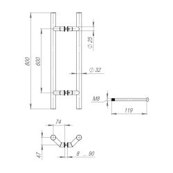 Ручка-скоба Fuaro (Фуаро) PULL.PH32/800.45 INOX 304 (PH-45-32/800-INOX)